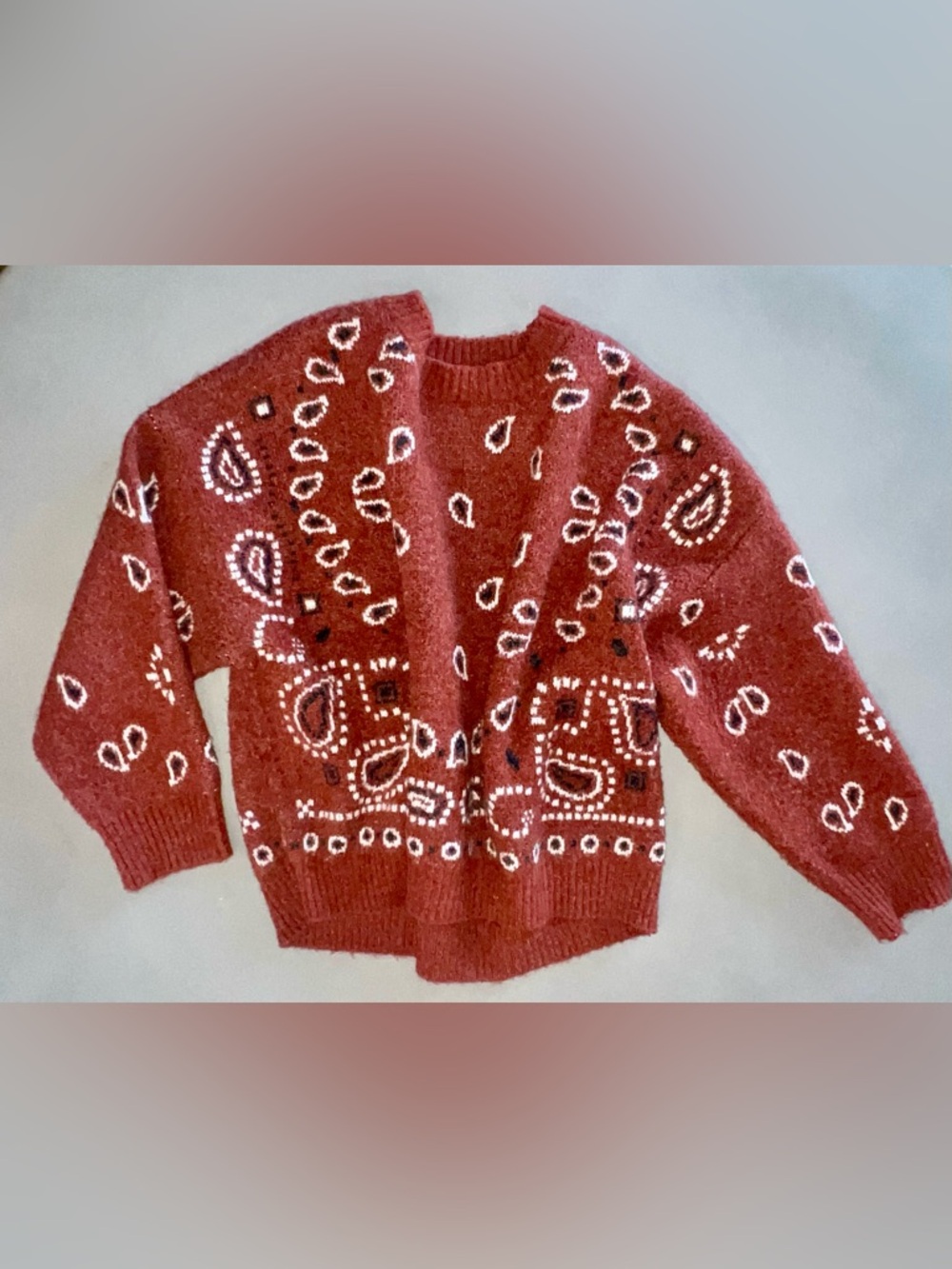 Cozy Rust Bandana Print Sweater - Women SIZE L